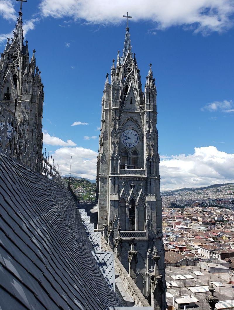 View from a tower of a church up high over Ecuador